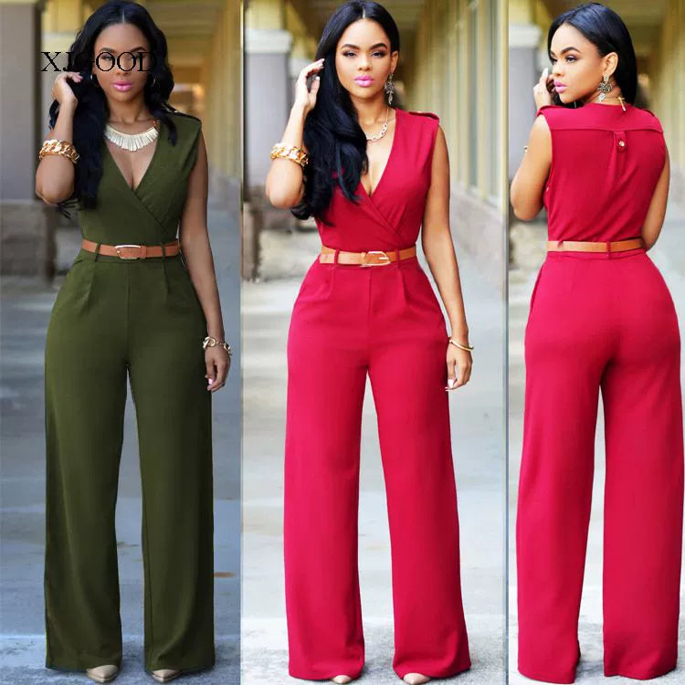 Sexy High Waist V-neck Wide Leg Pants Set Women's Fashion Street Style Jumpsuit for Birthday Party Summer 2022