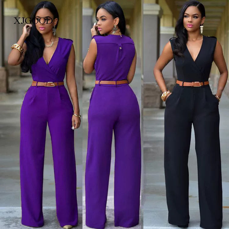 Sexy High Waist V-neck Wide Leg Pants Set Women's Fashion Street Style Jumpsuit for Birthday Party Summer 2022