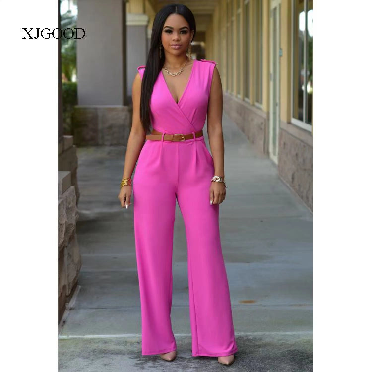 Sexy High Waist V-neck Wide Leg Pants Set Women's Fashion Street Style Jumpsuit for Birthday Party Summer 2022