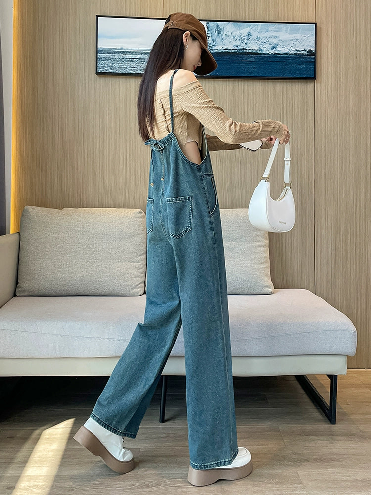 Internet Celebrity New Slimming Youthful-Looking Denim Suspender Pants