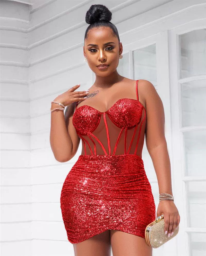 Elegant Red Mini Party Dress for Women Eye-Catching Short Length Perfect for Festive Occasions