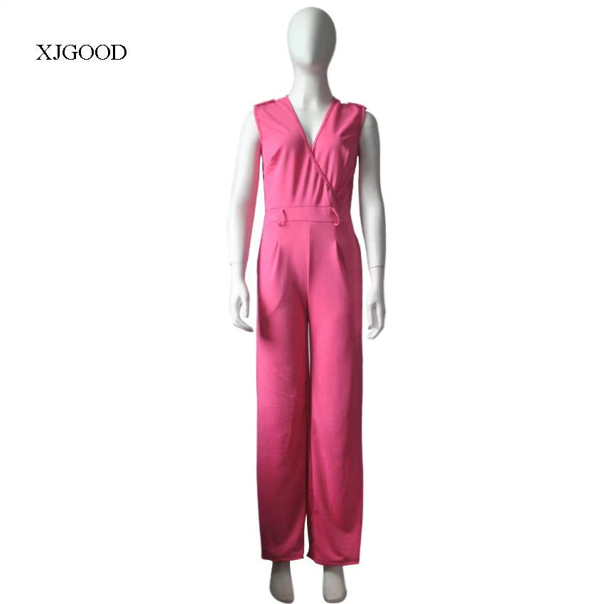 Sexy High Waist V-neck Wide Leg Pants Set Women's Fashion Street Style Jumpsuit for Birthday Party Summer 2022