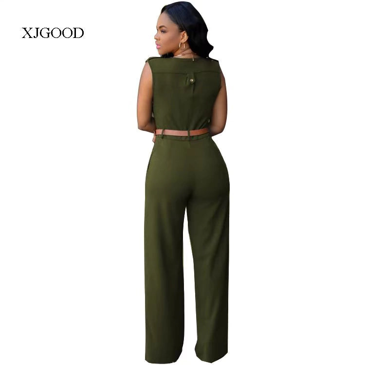 Sexy High Waist V-neck Wide Leg Pants Set Women's Fashion Street Style Jumpsuit for Birthday Party Summer 2022