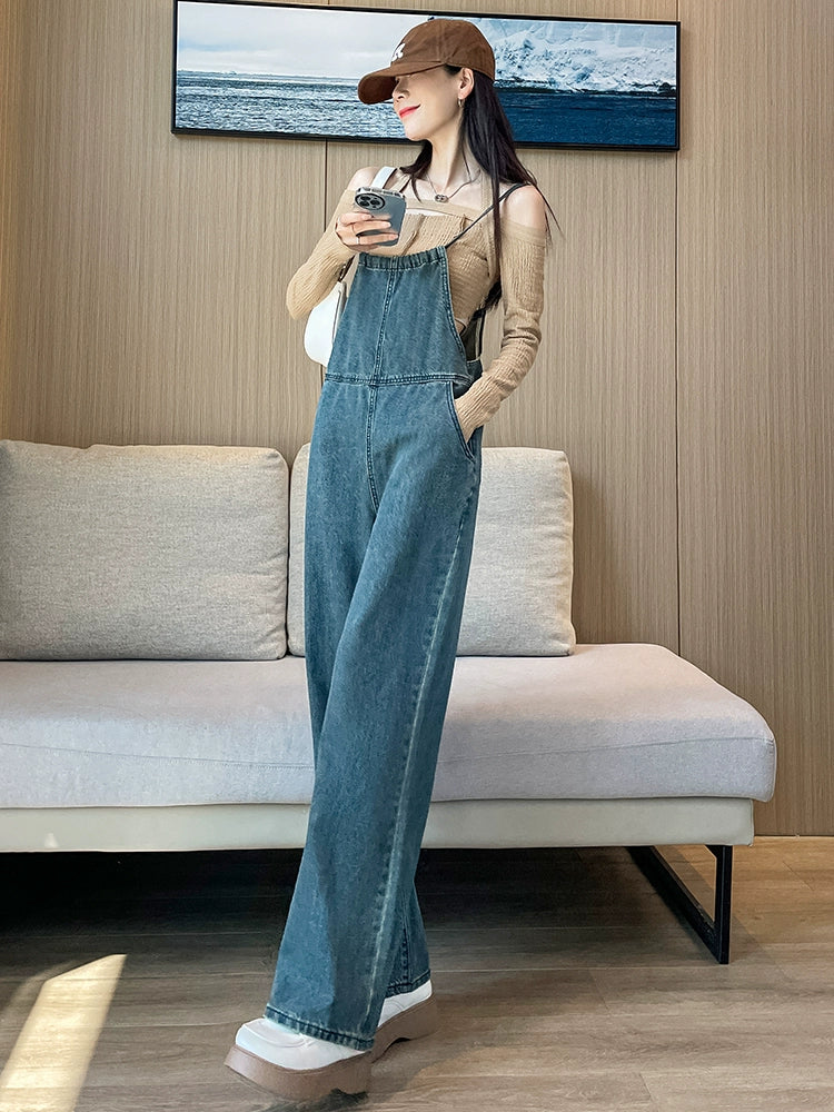 Internet Celebrity New Slimming Youthful-Looking Denim Suspender Pants