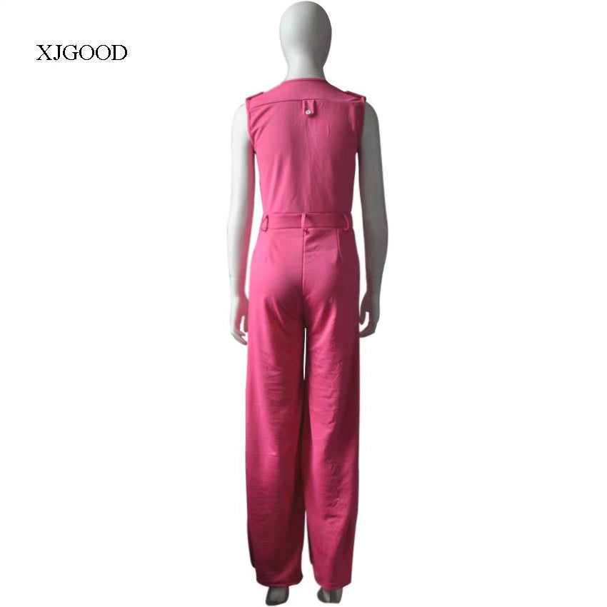 Sexy High Waist V-neck Wide Leg Pants Set Women's Fashion Street Style Jumpsuit for Birthday Party Summer 2022