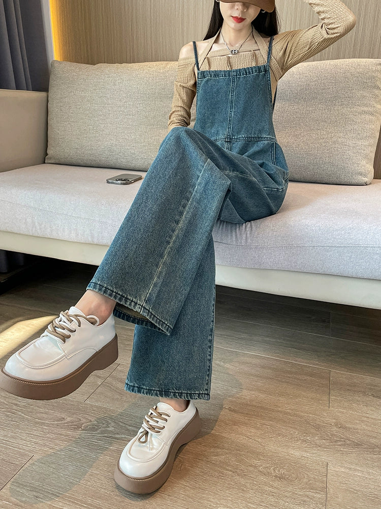 Internet Celebrity New Slimming Youthful-Looking Denim Suspender Pants