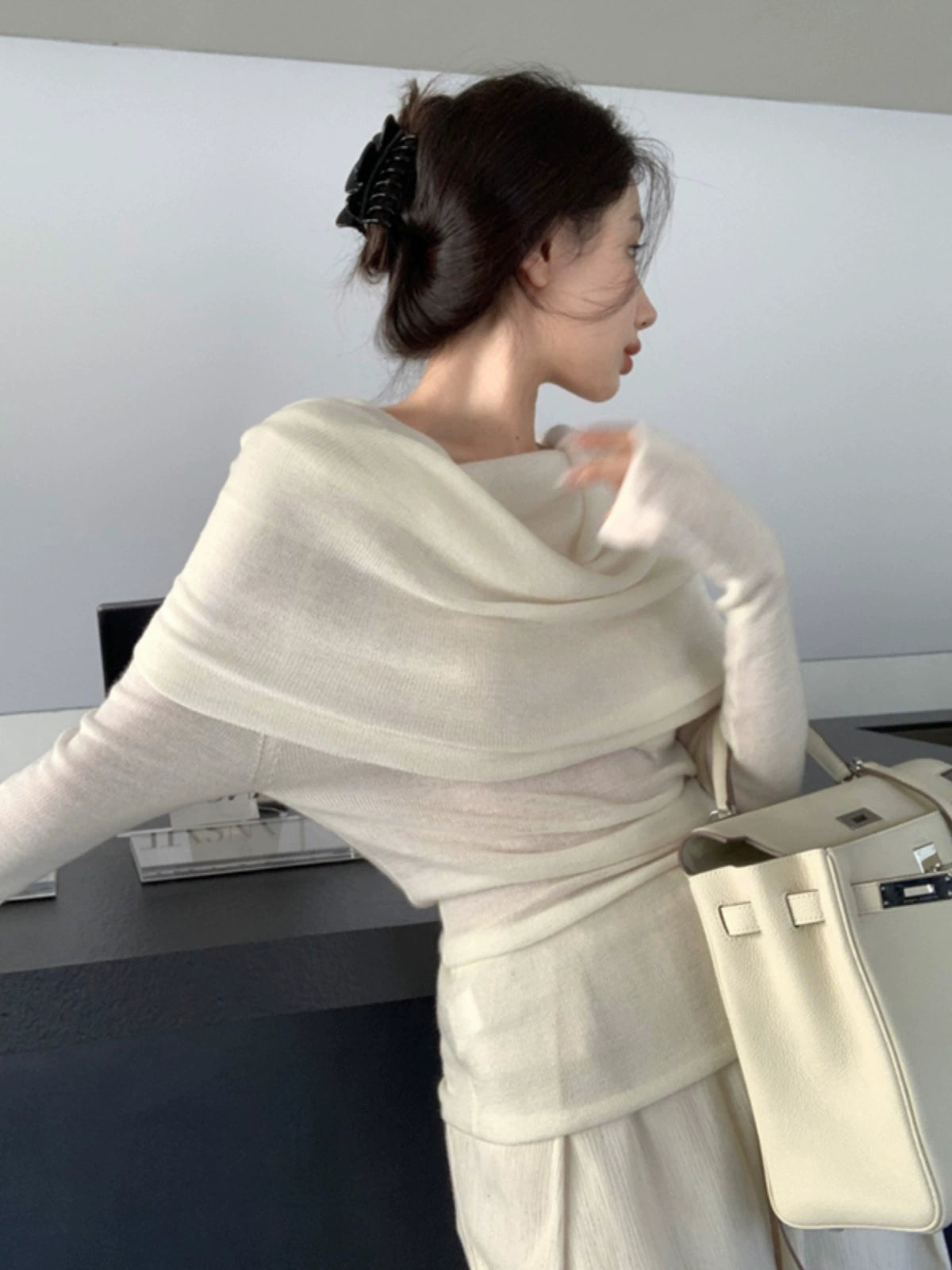 Off-the-Shoulder Inner Knitted Bottoming Shirt for Women Autumn New Pure Sweater Slim Fit Fancy off-Shoulder Top
