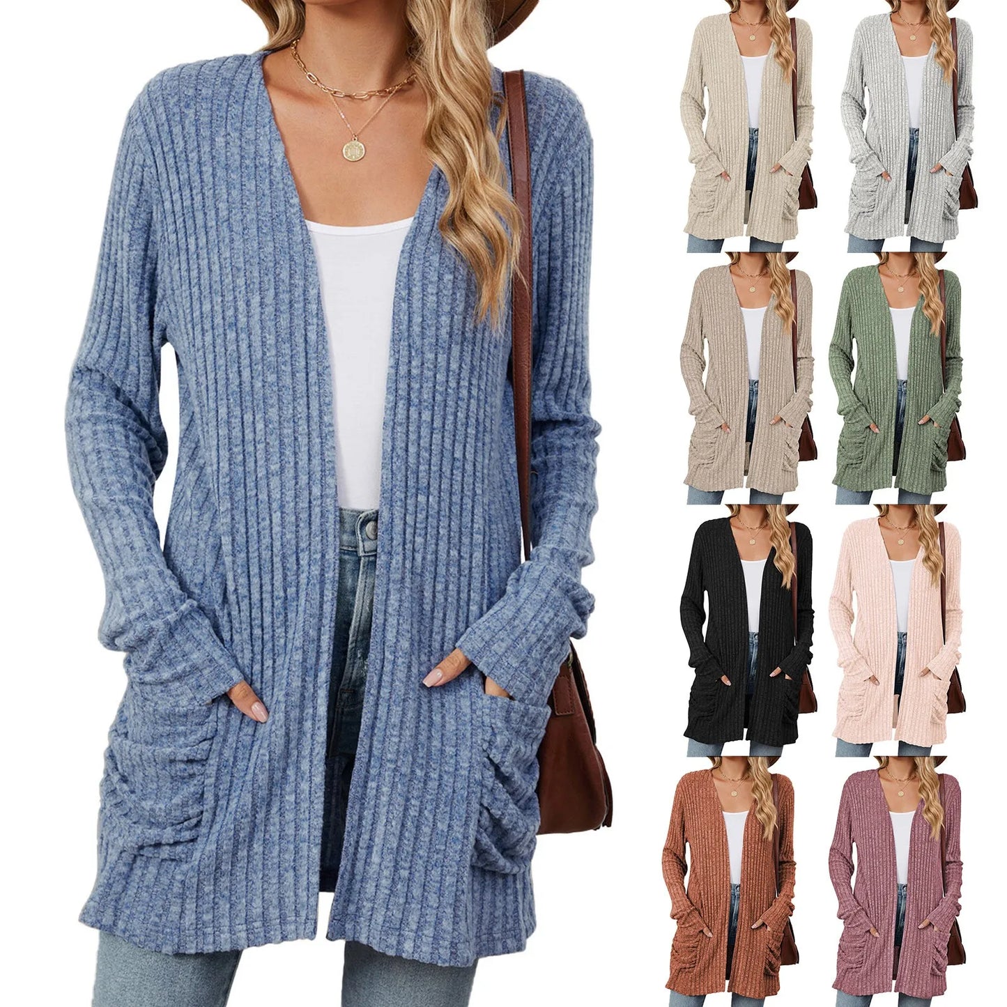 Lightweight 3/4 Sleeve Black Sweater Cardigan For Women Crochet Oversize Casual Cardigan Kimonos Boho Solid Chaquetas De Mujer