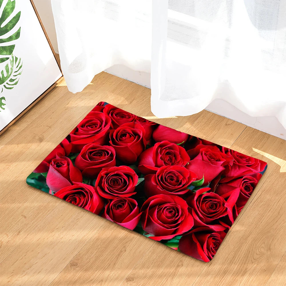 Butterfly Rose Flower Printed Waterproof Bathroom Shower Curtain Set Non-Slip Bath Mat Rug Sets Toilet Cover Bathroom Decor