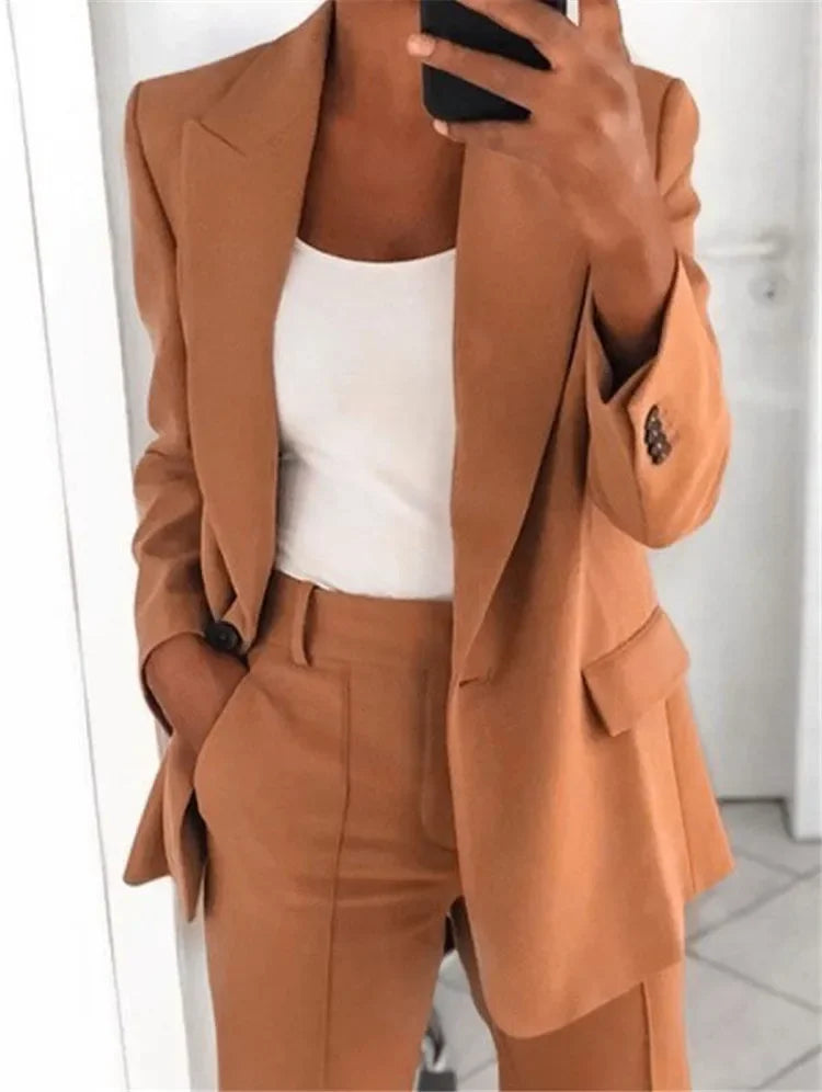 Women's Casual Long-Sleeved Blazer S-5XL Solid Color Suit Collar Button Simple Temperament Commuter plus Size Jacket