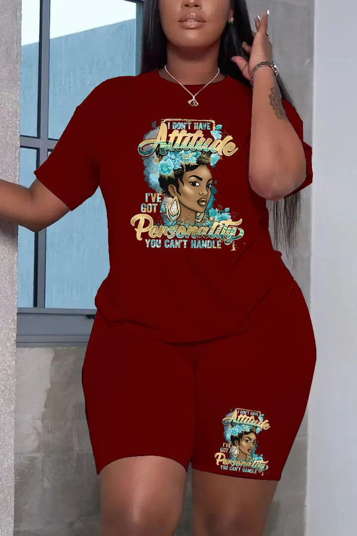 Summer Women Printing Casual T-Shirt Y2k Graphics Top Shorts Set Femme Short Sleeve Two Pieces Set Lady Daily Streetwear Outfits