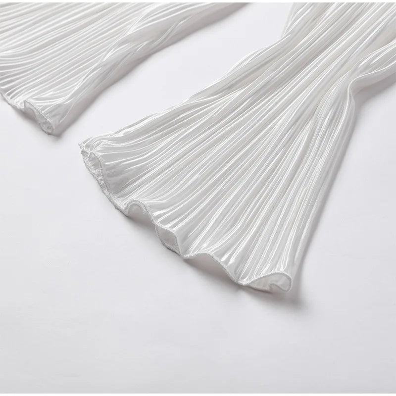 New Spring And Autumn Suit Women's Pleated Lapel Shirt Loose Casual Suit Solid Color Drape Pleated Casual Suit