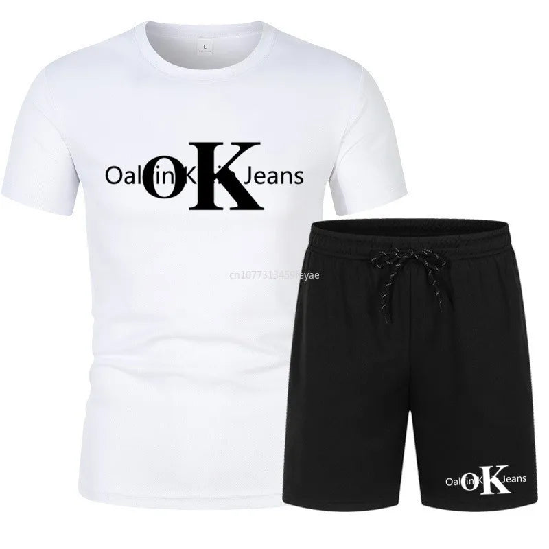 Summer Tshirt Set Men Plus Size Cotton Tracksuit Outfits Man Sportswear Streetswear Trend 2 Piece Sets
