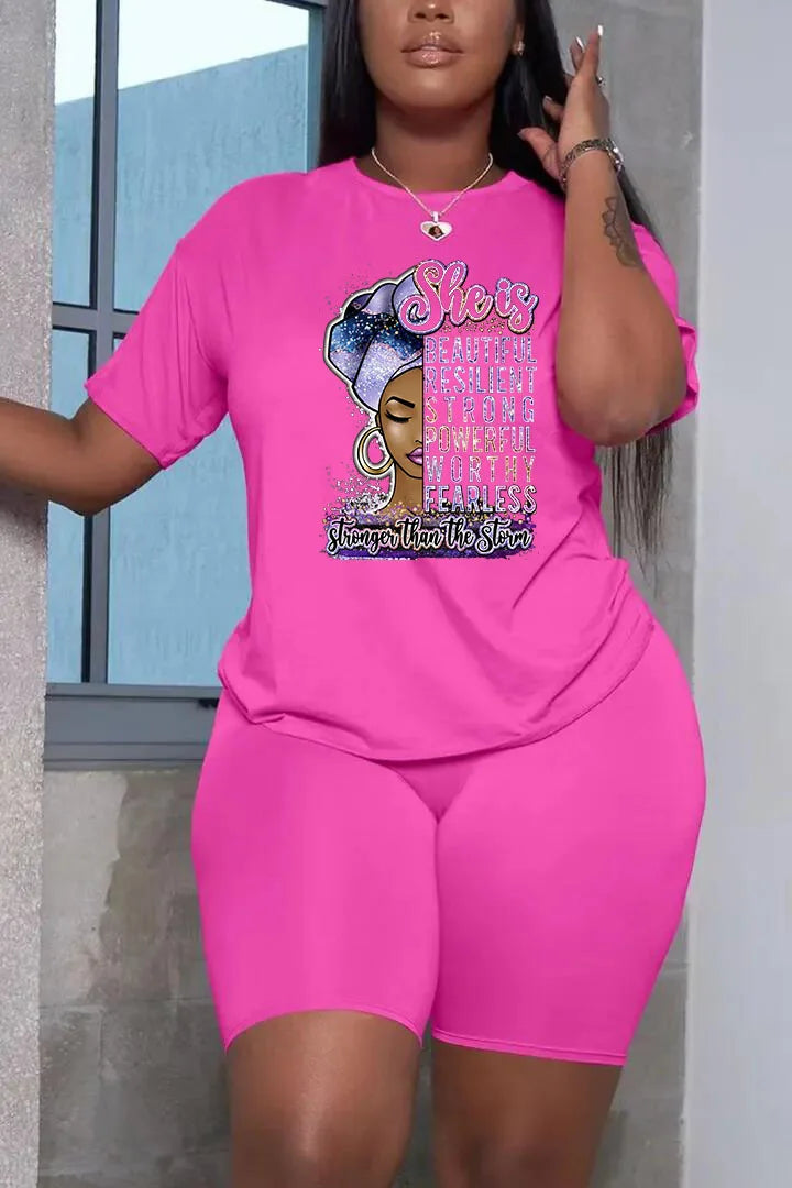 Summer Women Printing Casual T-Shirt Y2k Graphics Top Shorts Set Femme Short Sleeve Two Pieces Set Lady Daily Streetwear Outfits