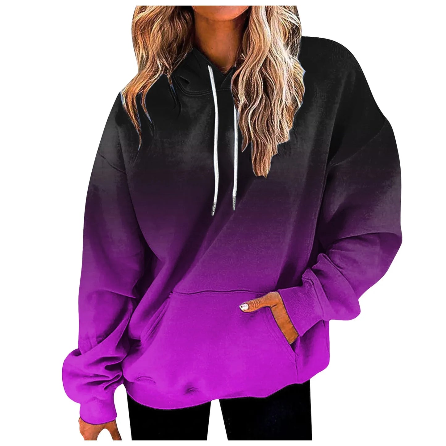 Women's Gradient Color Casual Hoodies Long Sleeve Oversized Sweatshirts Loose Fitted Drop-Shoulder Hooded Pullover худи женский
