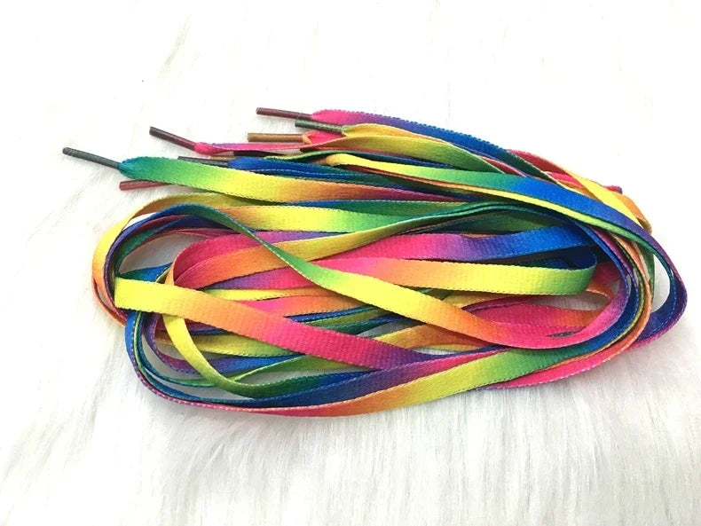 Colorful Rainbow Gradient Flat Shoelaces for Canvas Casual Shoes Chromatic Colour 80CM/100CM/120CM/150 Length Eye Catching Short Laces