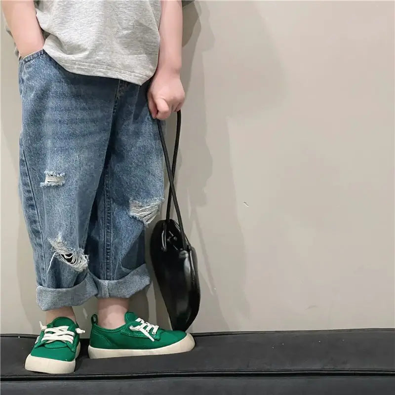 Style Spring Autumn Baby Boys Girls Jeans Denim Torn Pants Loose Trousers Sweatpants Kids Clothes