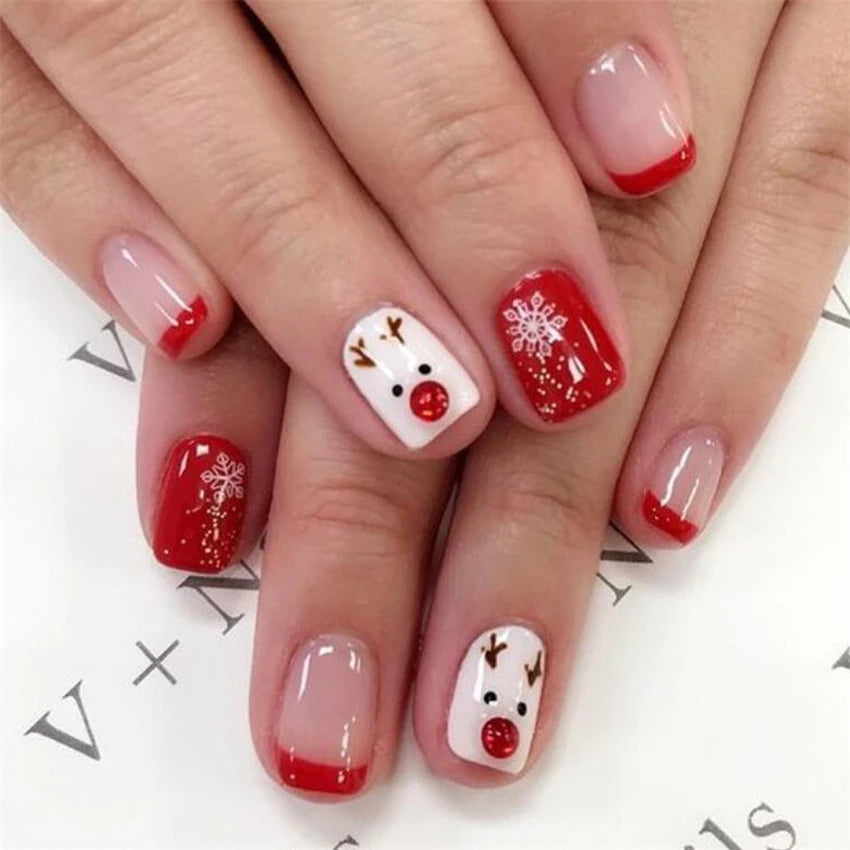 24Pcs/Set Press on Nails Gradient Point Drill Ballet Wearing False Nails Long French Stick on Nail Artificial Acrylic Fake Nails