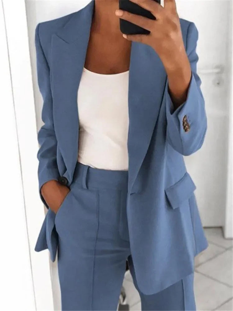 Women's Casual Long-Sleeved Blazer S-5XL Solid Color Suit Collar Button Simple Temperament Commuter plus Size Jacket