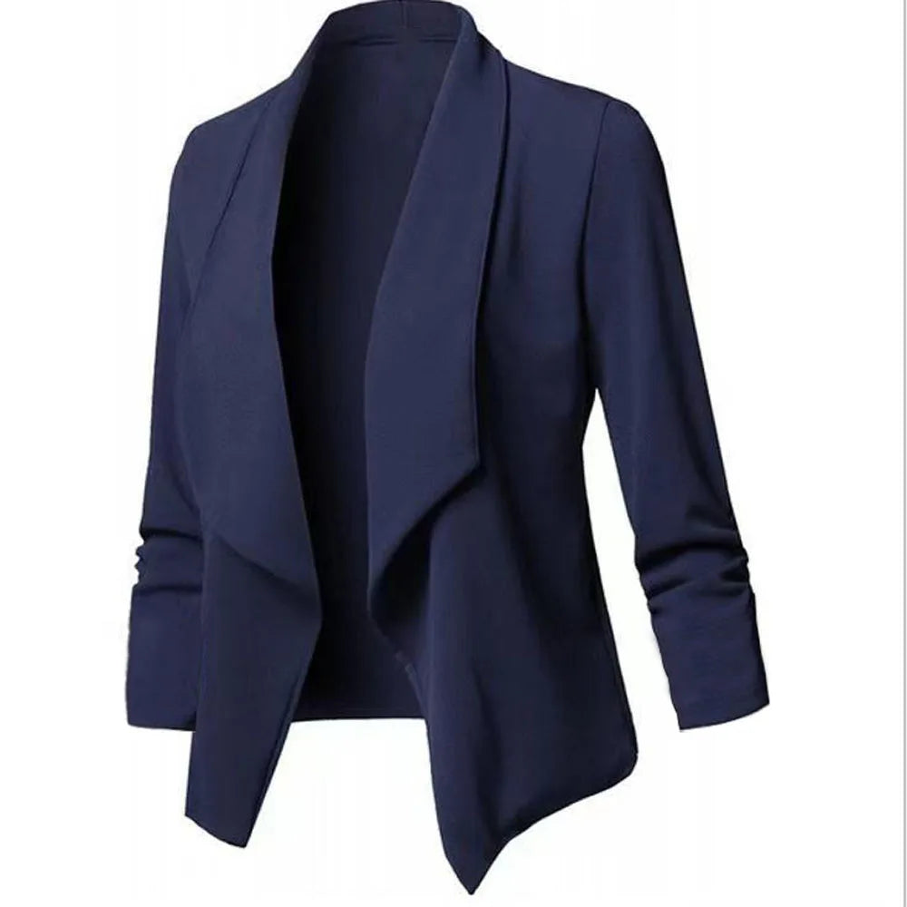 Oversized Women's Blazer S-5XL Notched Long Sleeve Pleated Slim Fit Business Workwear Cardigan Coats