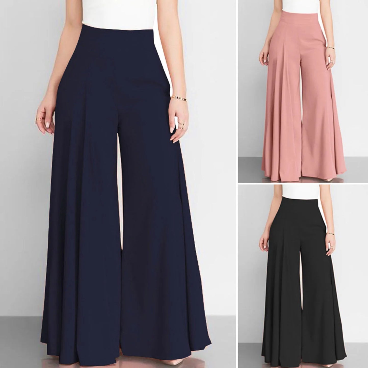 Autumn Spring Women'S Wide Leg Pants Elegant High Elastic Waist Solid Culotte Temperament Holiday Skirtpants Pantalones De Mujer