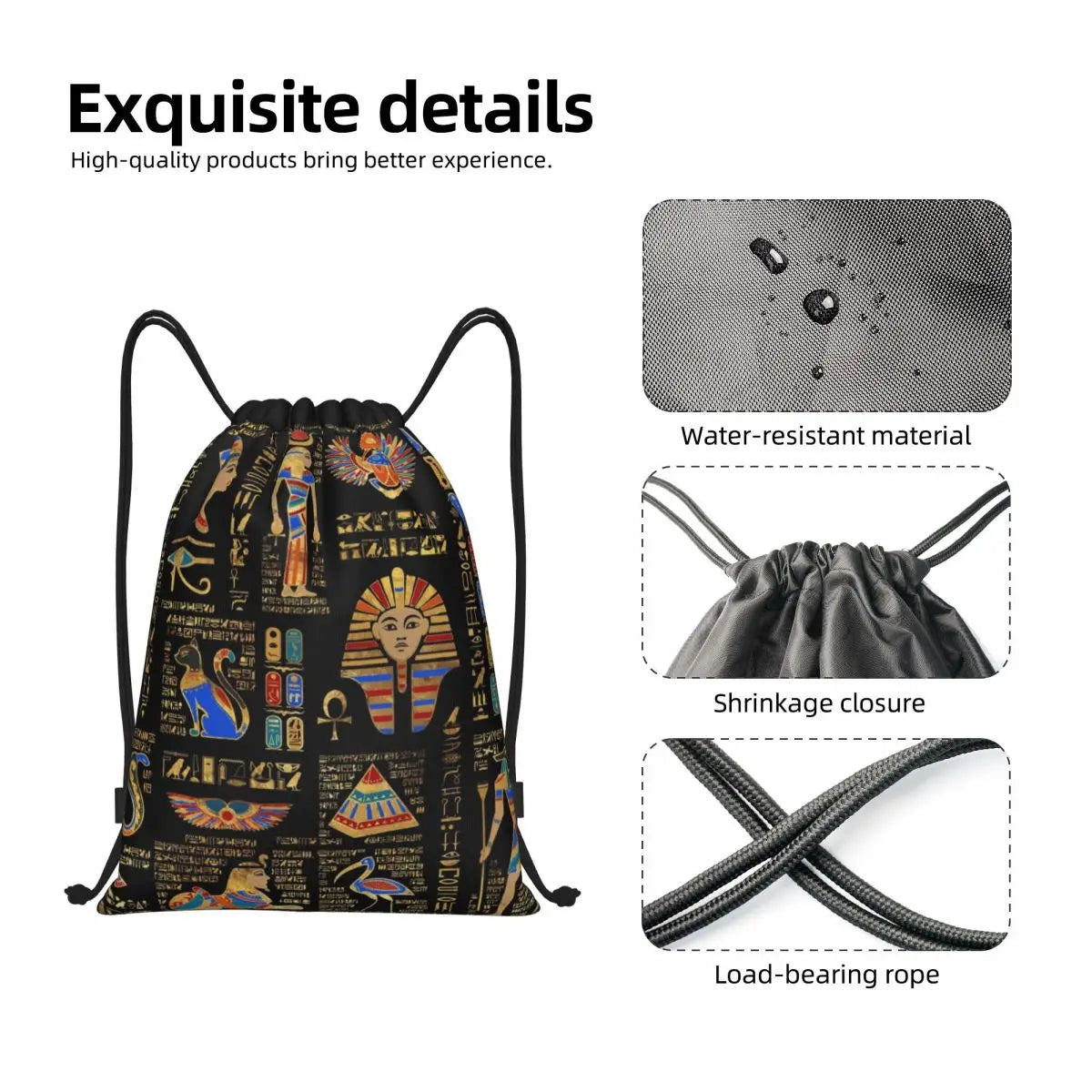 Egyptian Hieroglyphs And Deities God Drawstring Backpack Bags Lightweight Ancient Egypt Pharaoh Gym Sackpack Sacks for Training