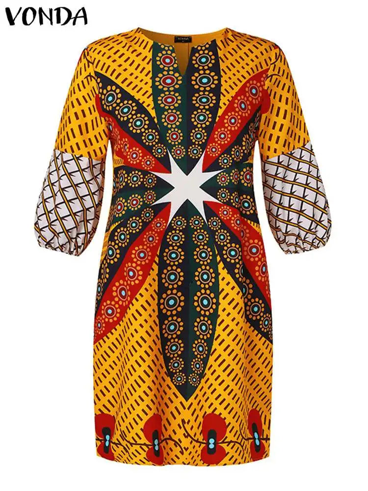 VONDA Women Short Dress 2024 Fashion Bohemian Printed Party Dress Half Sleeve Loose Sundress Casual Vestido Vintage Robe Femme