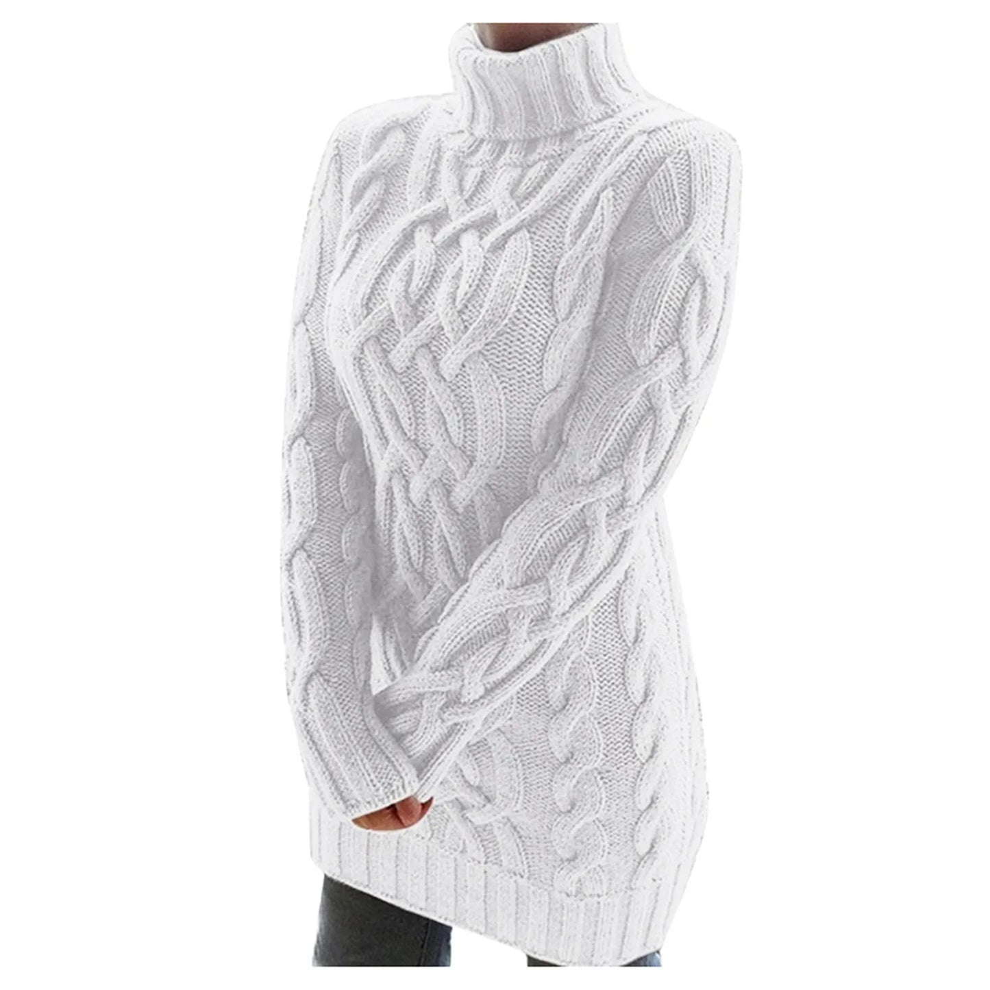 Elegant Women's Turtleneck Cable Knit Sweater Dress Long Sleeve Slim Fit Autumn Pullover Dress for Stylish Fall Clothes