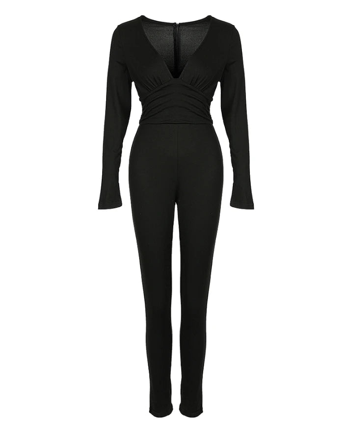 Autumn Fashion Women's Long Sleeve Jumpsuit with Tribal Pattern and Mesh Patch European and American Style for Ladies