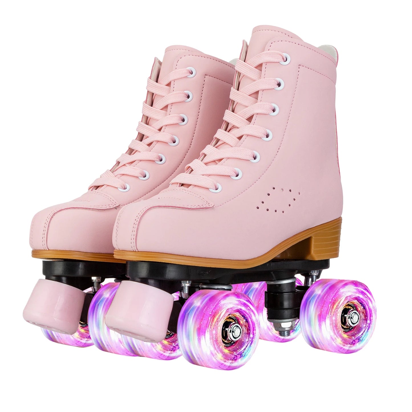 pink purple women Kids Double Row Roller Skates Pink Purple Leather Breathable 4 wheel Sliding Skating Sneakers size 31 32 33 34