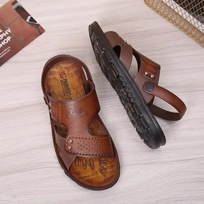 Men's Sandals Summer Peep-toe Youth Beach Shoes Dual-use Slippers Plastic Men Sandals Anti Slip Vietnamese Rubber Sandals