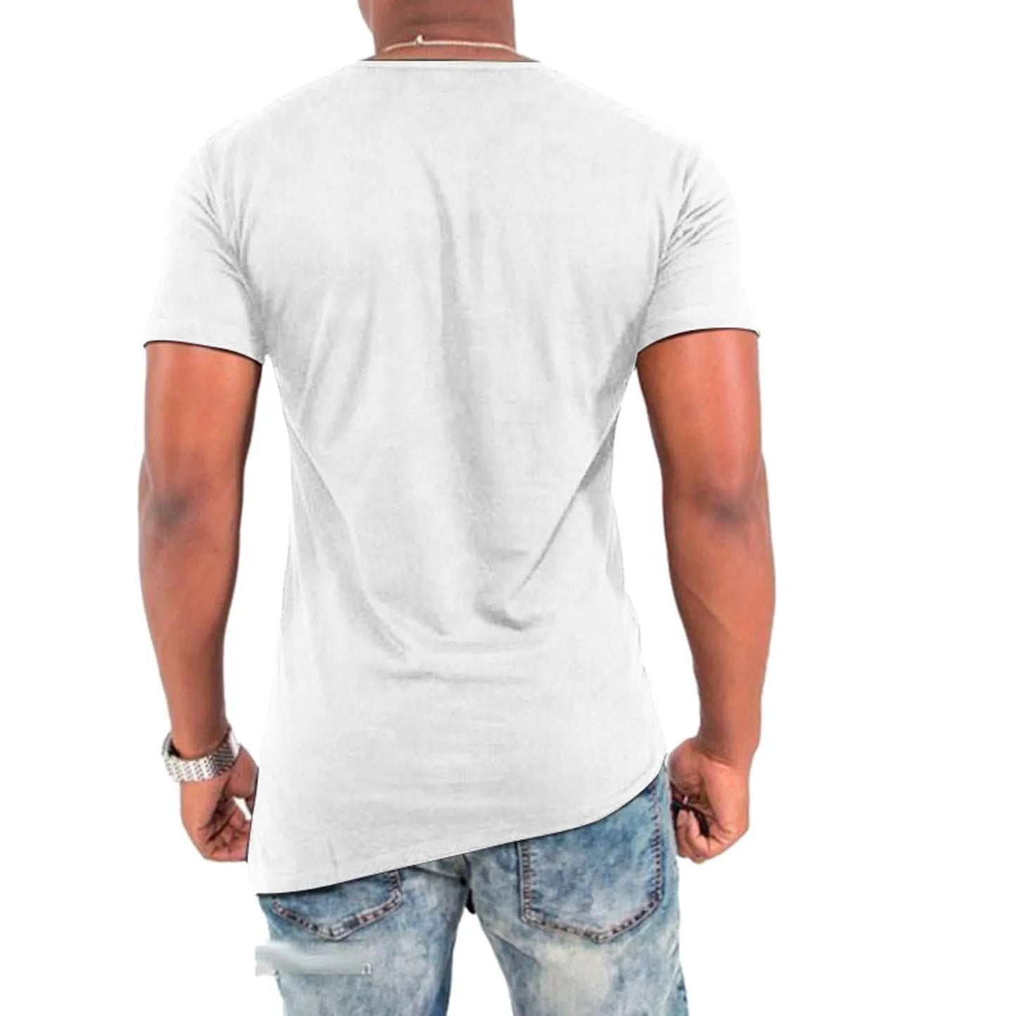 Men Irregular Hip Hop T Shirt Short Sleeve Button Summer Washed T Shirt Man Clothes Fitness Gym Cotton Solid T Shirts Clothing