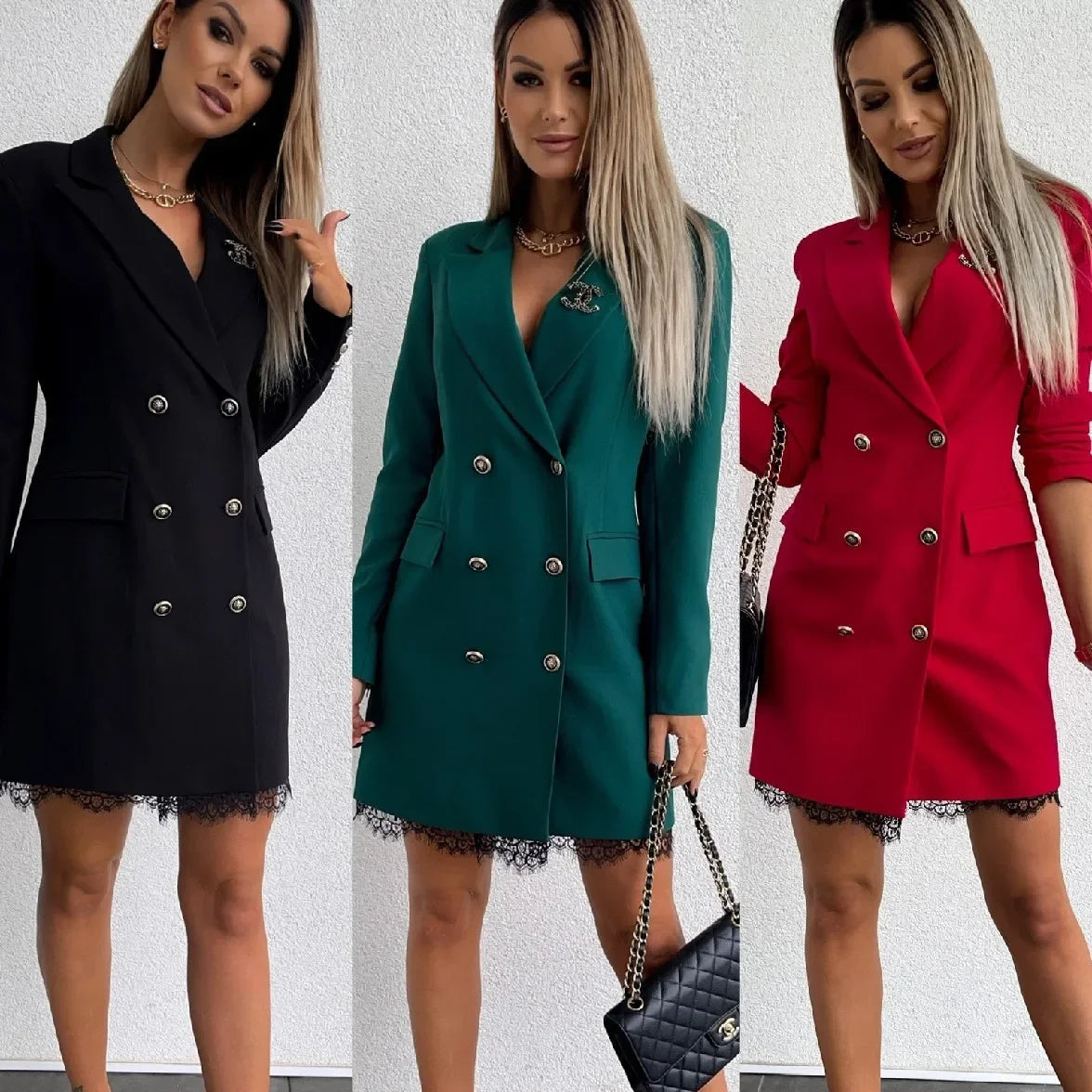 Office Lady Blazer Suit Dress Fashion Wrap V Neck Turndown Collar Sexy Mini Dress Women Long Sleeve Solid Blazer Party Dress