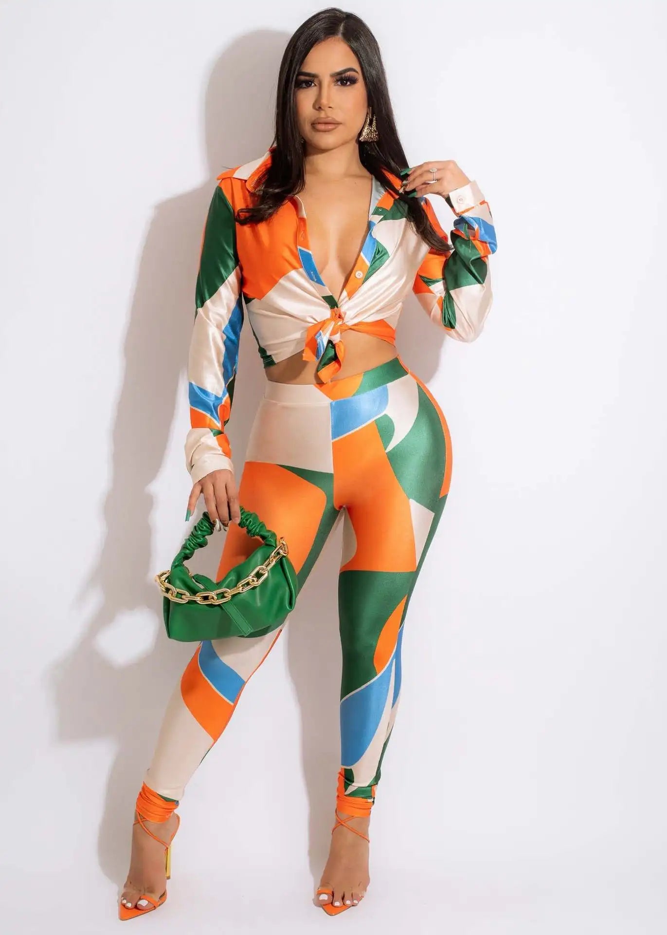 CM.YAYA Autumn Letter Leaf Print Women's Set Blouses Shirt Legging Pants Suit Active Wear Tracksuit Two Piece Set Fitness Outfit