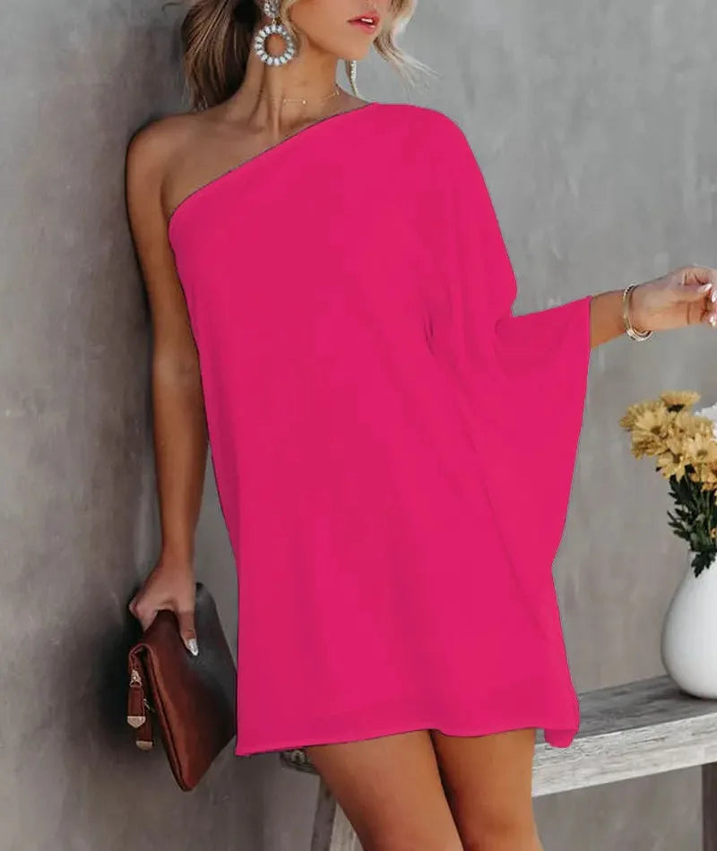 Party Dress Sexy One-Shoulder Long Sleeve Halter Loose Irregular Sundress Cover-Ups Elegant Women Gradient Color Beach Dress