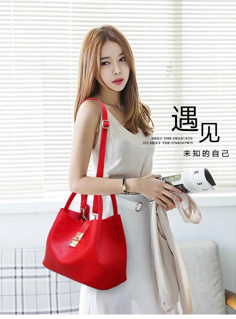 Woman shoulder bag Large capacity Handbag for Women Crossbody bag Lychee pattern Portable bucket bag ladies messenger bags