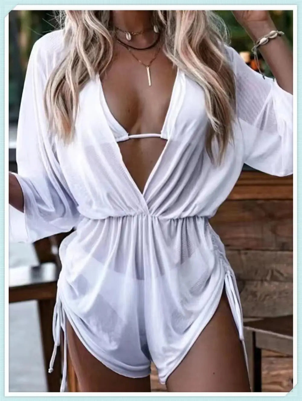 3 pieces Halter Bikini Tropical Print Swimsuit Drawstring Side Swimwear Women Long Sleeve Bathing Suit Female Swimming Beachwear