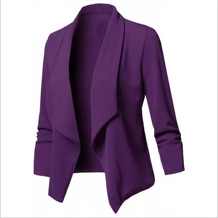 Oversized Women's Blazer S-5XL Notched Long Sleeve Pleated Slim Fit Business Workwear Cardigan Coats
