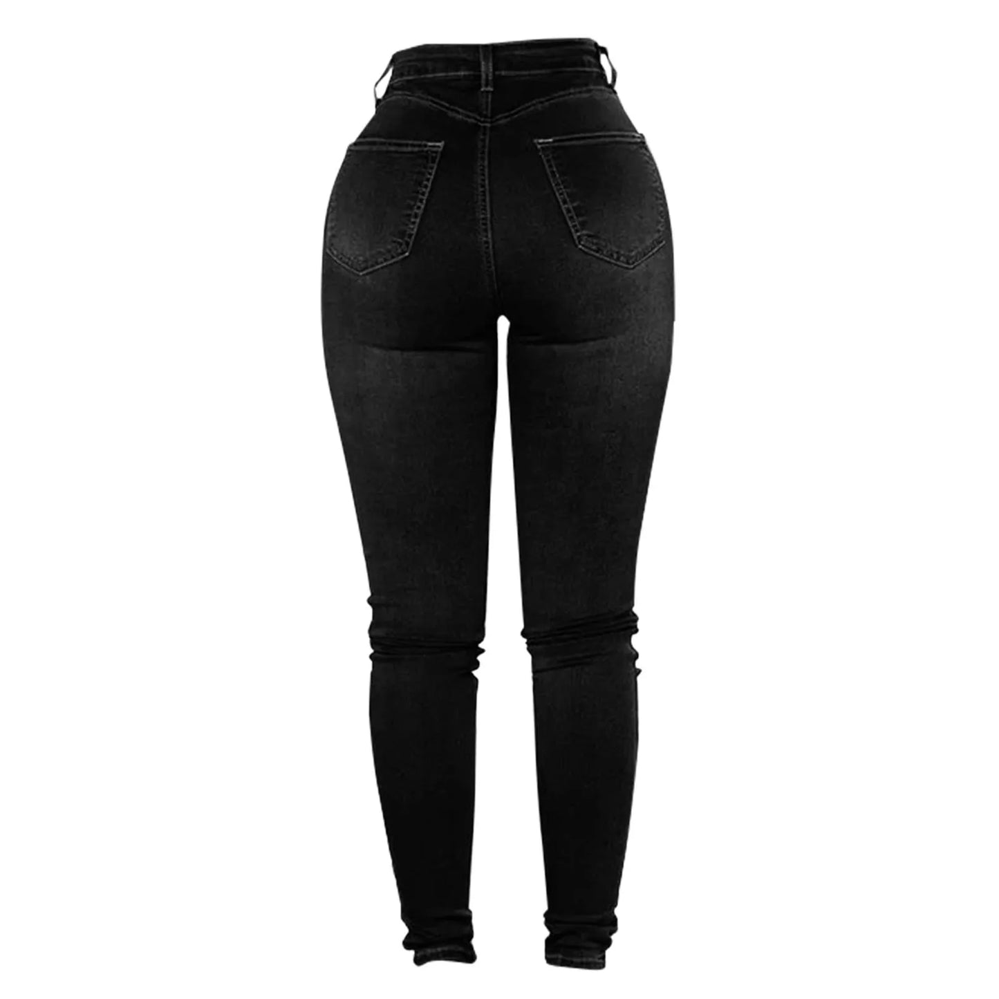 High Waist Casual Baggy Jeans Trouser Trendy Double Breasted Multi Button Slim Fit Elastic High Waist Skinny Women'S Demin Pants