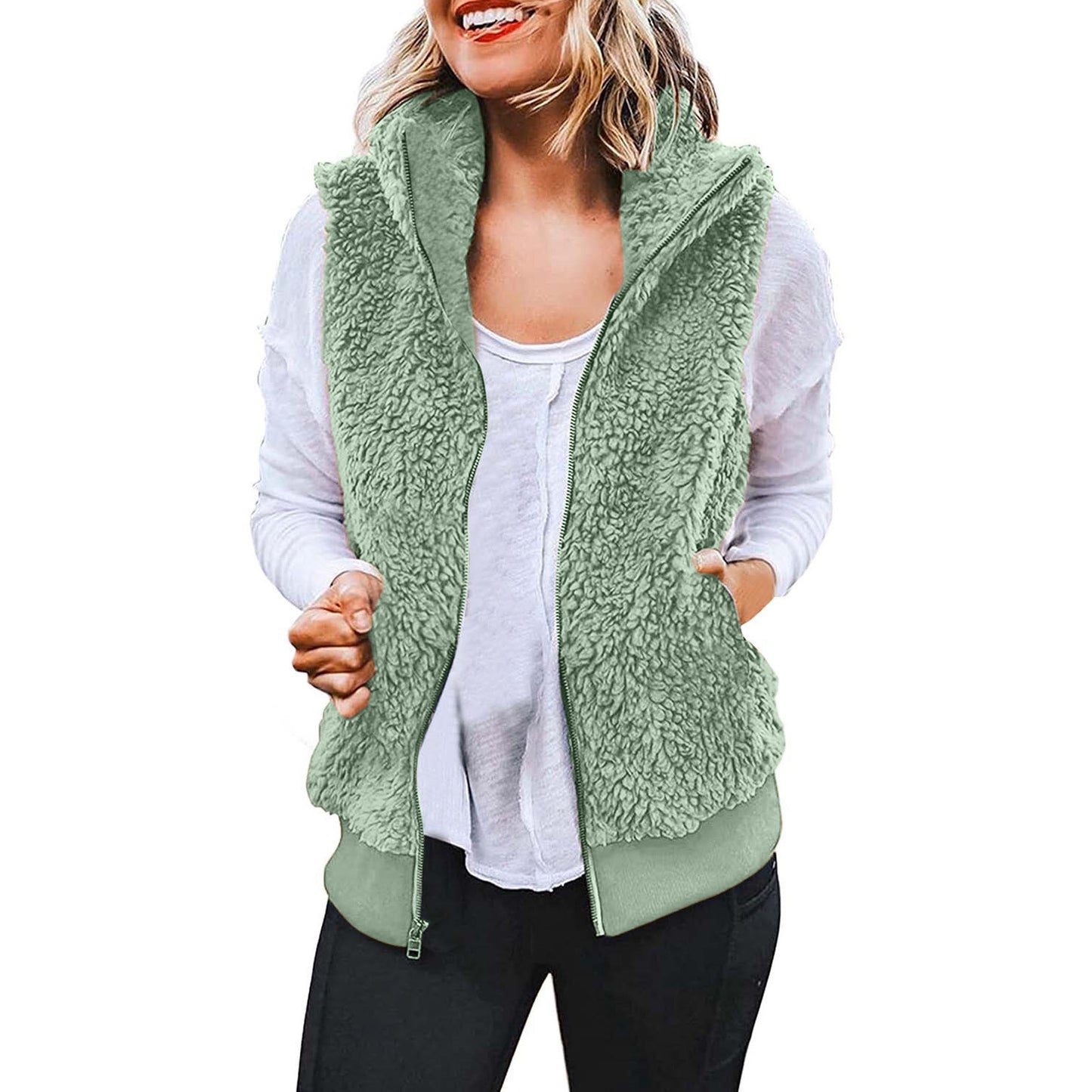 Autumn Winter Plush Vest Jackets for Women Thick Warm Sleeveless Coats Velvet Fleece Waistcoats Plus Size