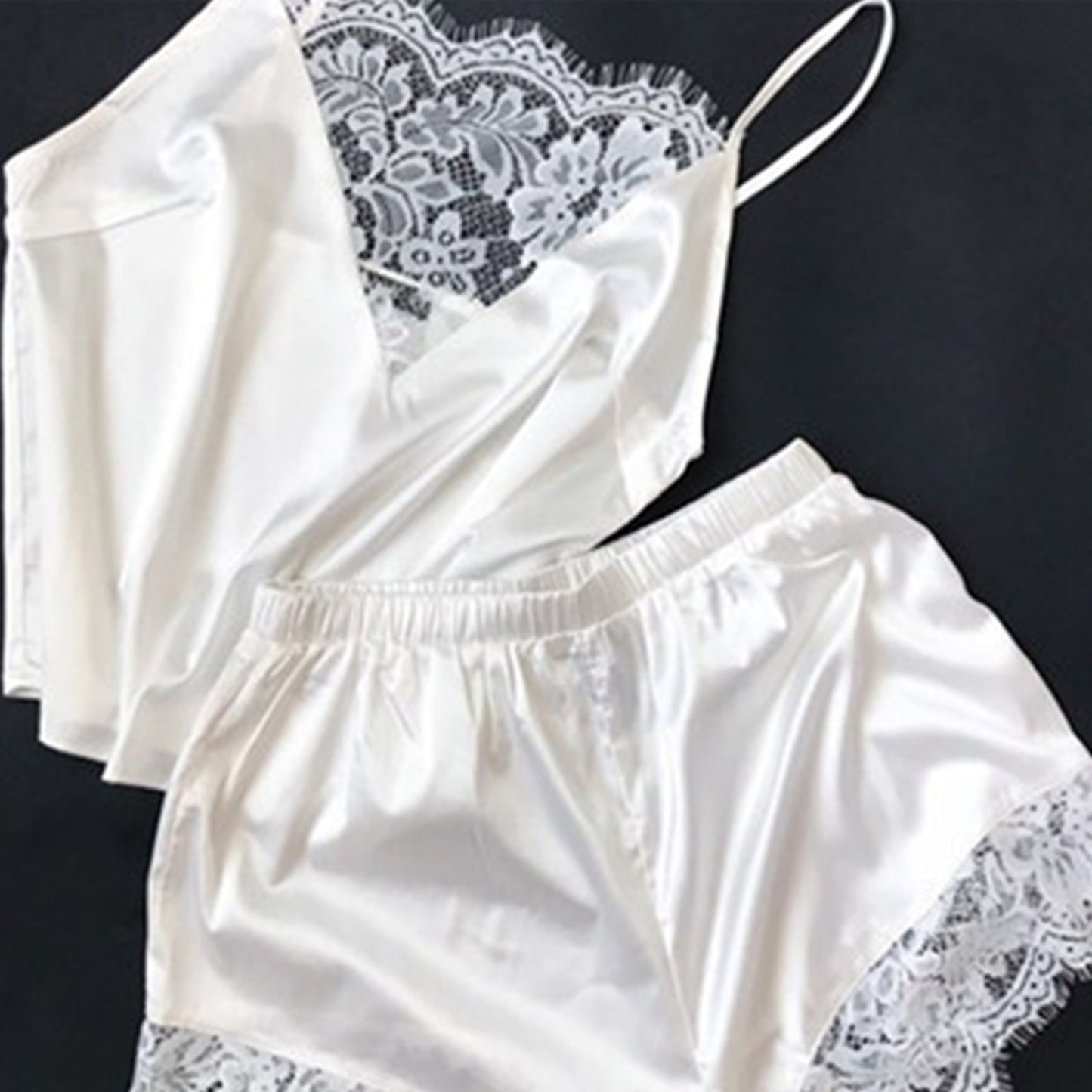 Women's Satin Sleepwear Lace Pajamas Set Sleeveless round Neck Top with Shorts Elegant Ankle-Length Nightgown for Female