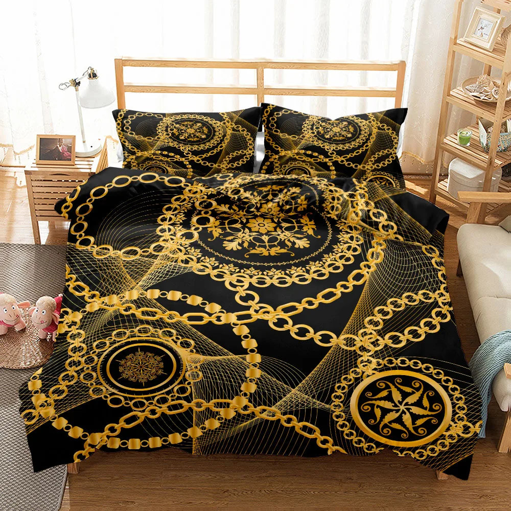 Seamless Chains Baroque Pattern Bohemian Bedding Set Small Single Twin Double Queen King Cal King Size Bed Linen Set
