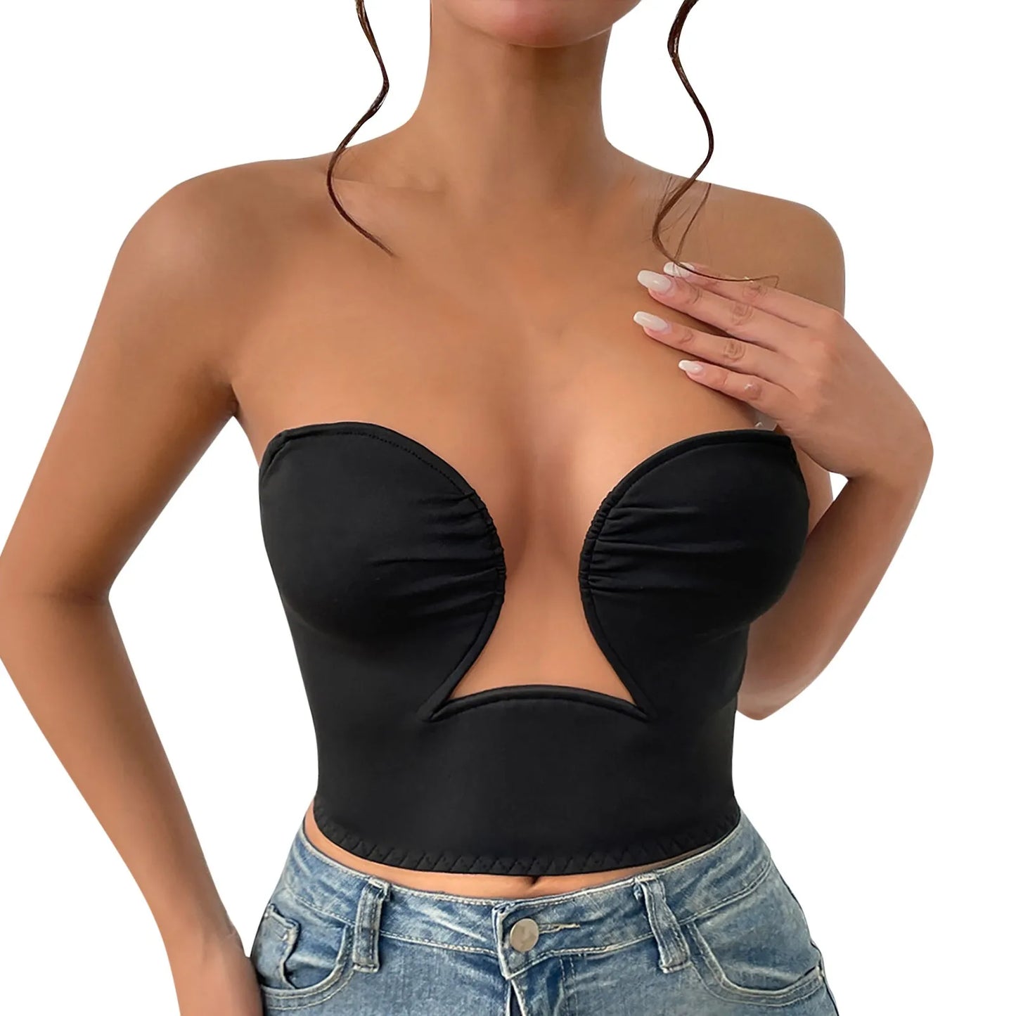 Women's Sexy Tops Deep V Steel Ring Bras Sleeveless Hollow Low Cut Tube Top Fashion Casual Streetwear Spicy Girl Party Nightclub