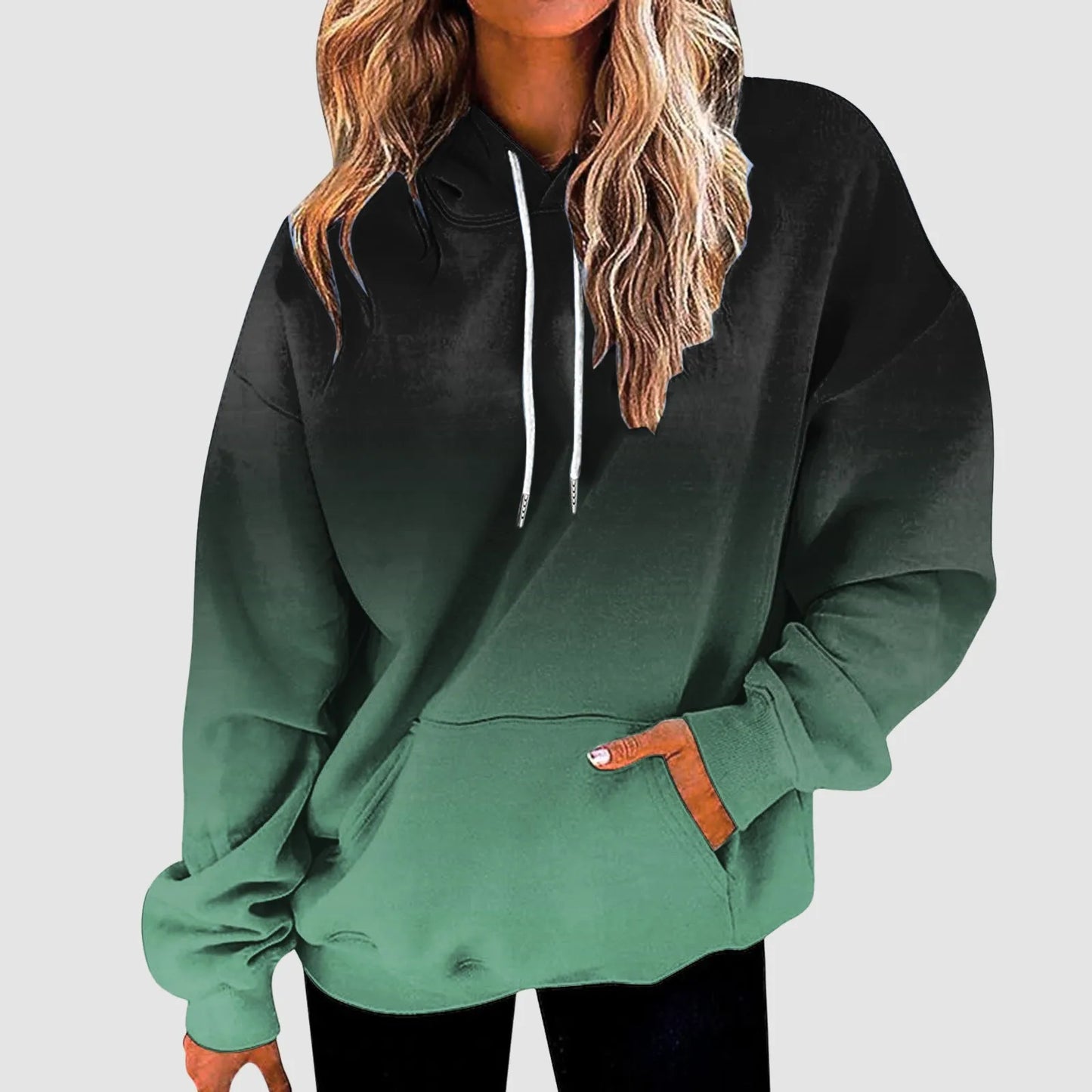 Women's Gradient Color Casual Hoodies Long Sleeve Oversized Sweatshirts Loose Fitted Drop-Shoulder Hooded Pullover худи женский