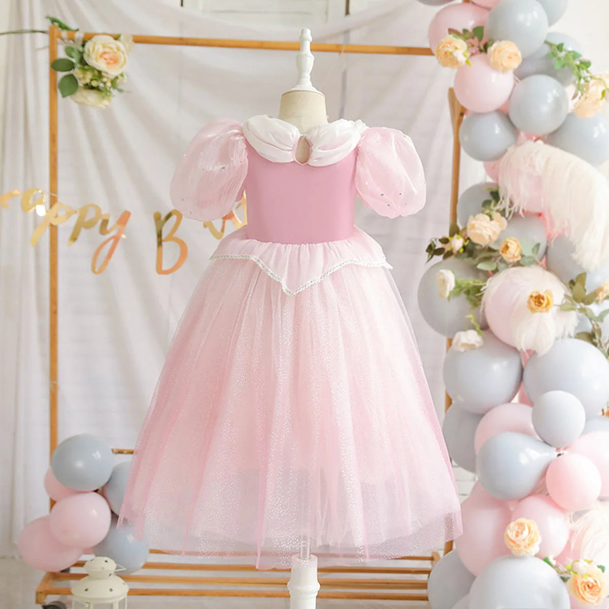 Shiny Toddler Little Girls Movie Princess Sleeping Beauty Aurora Birthday Party Cosplay Halloween Fancy Dress