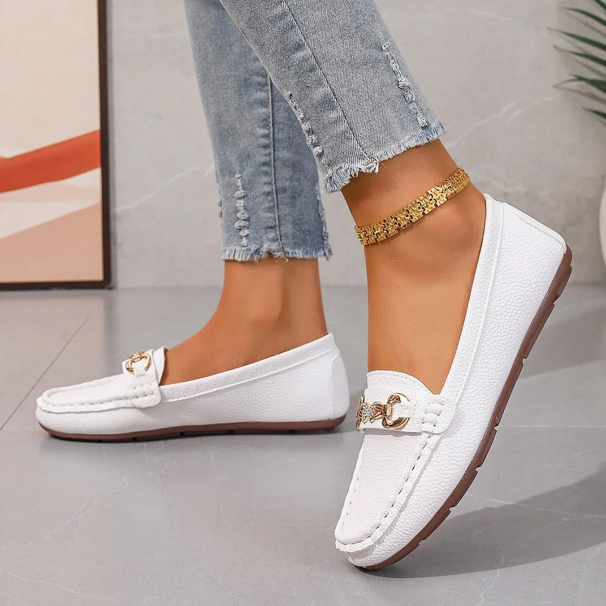 Women's Casual Slip-On Mary Jane Flat Loafers round Toe Soft Sole Spring Autumn Fashion Solid Color Flat Platform Shoes