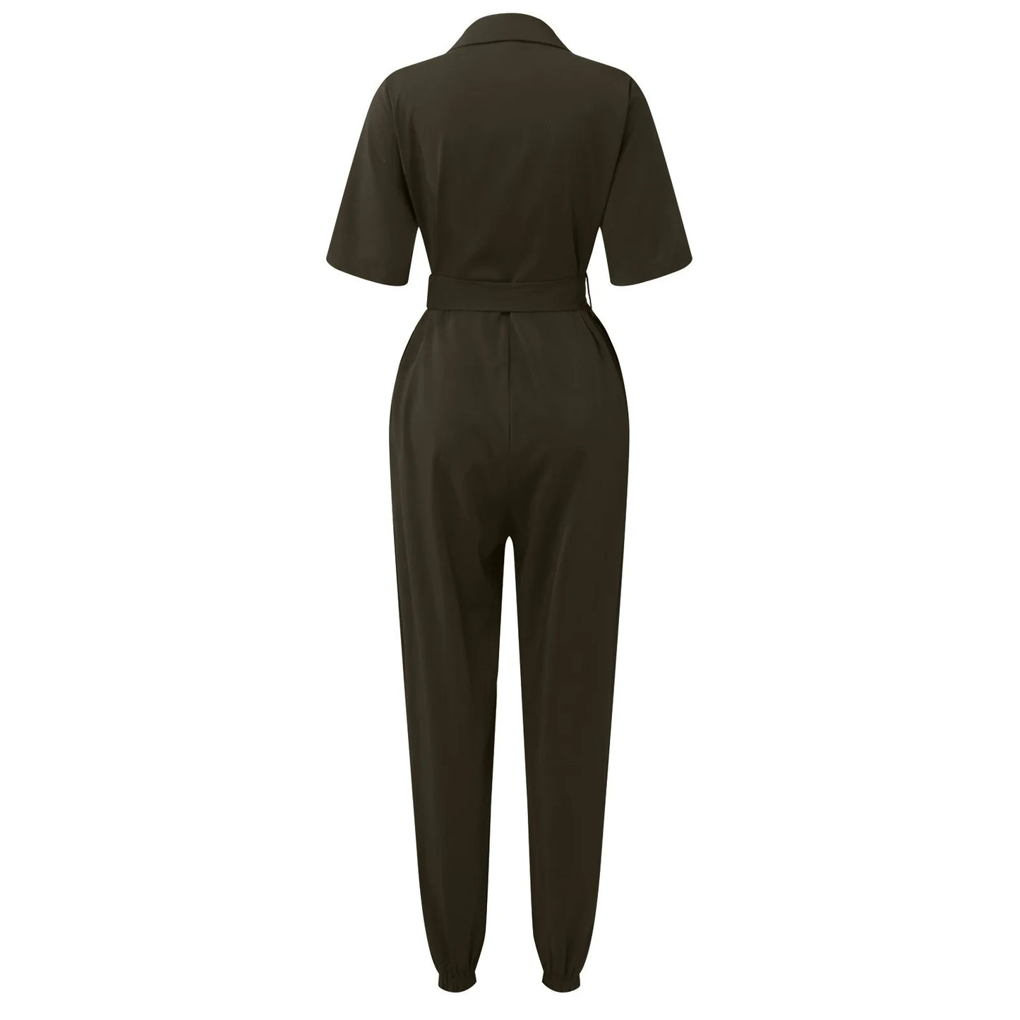 Women's Casual Lapel Lace-Up Printed Belt Short Sleeve Jumpsuit Summer Fashion Workwear Keep Short Eye Catching Junior Size
