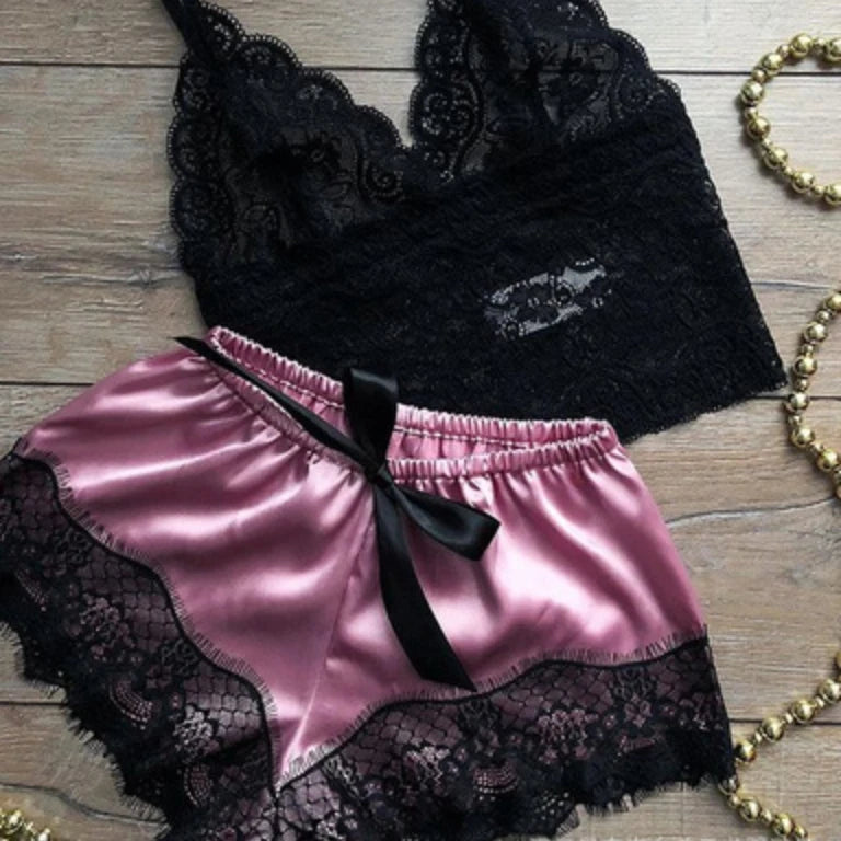 Women's Sexy Pajama Set 2 Pieces Lace Spaghetti Strap Top Shorts Sleepwear Lingerie Sleeveless Summer Clothes