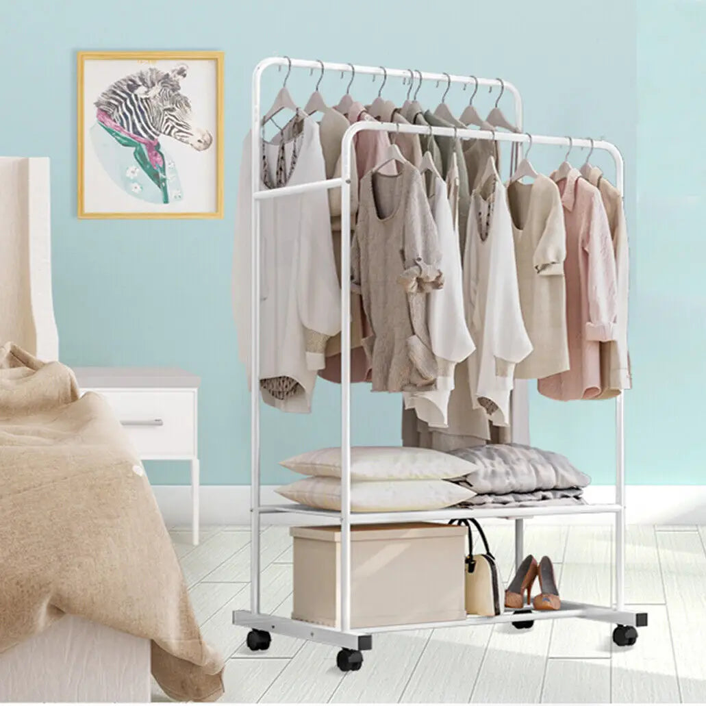 Wisfor Heavy Metal Double Clothes Rail Hanging Rack Garment Display Stand Storage Shelf
