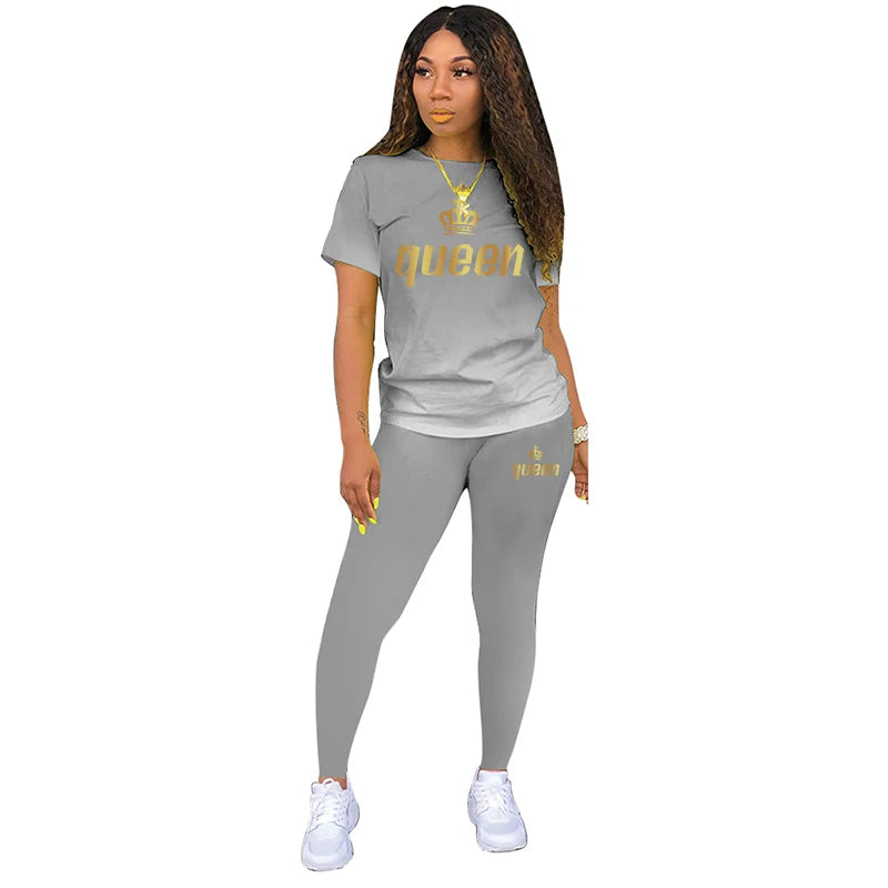Two Piece Outfits For Yoga Fitness Athletic Sets Printed Gradient T Shirt Leggings Women's Short Sleeve Sportwear S-5XL
